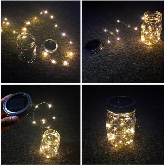 Solar Mason Jar Lights, 4 Pack 30 LEDs Waterproof Fairy Firefly String Lights - Picture 3 of 8